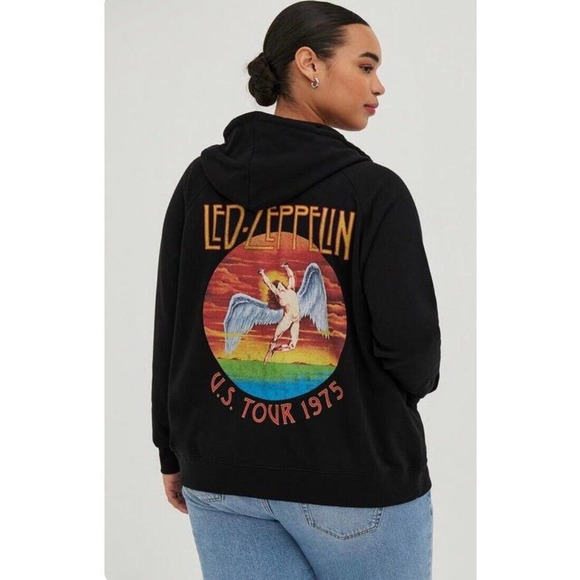 torrid Tops - Torrid Black Led Zeppelin Full Zip Hoodie Hooded Sweatshirt 1X